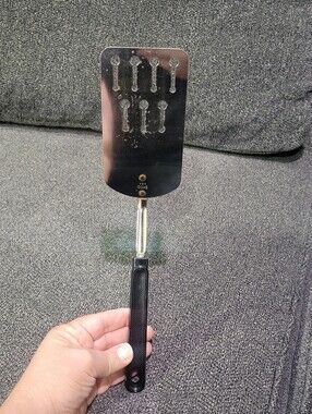 Ekco Spatula Short Keyhole Slotted Turner Black Nylon Handle  Vintage USA